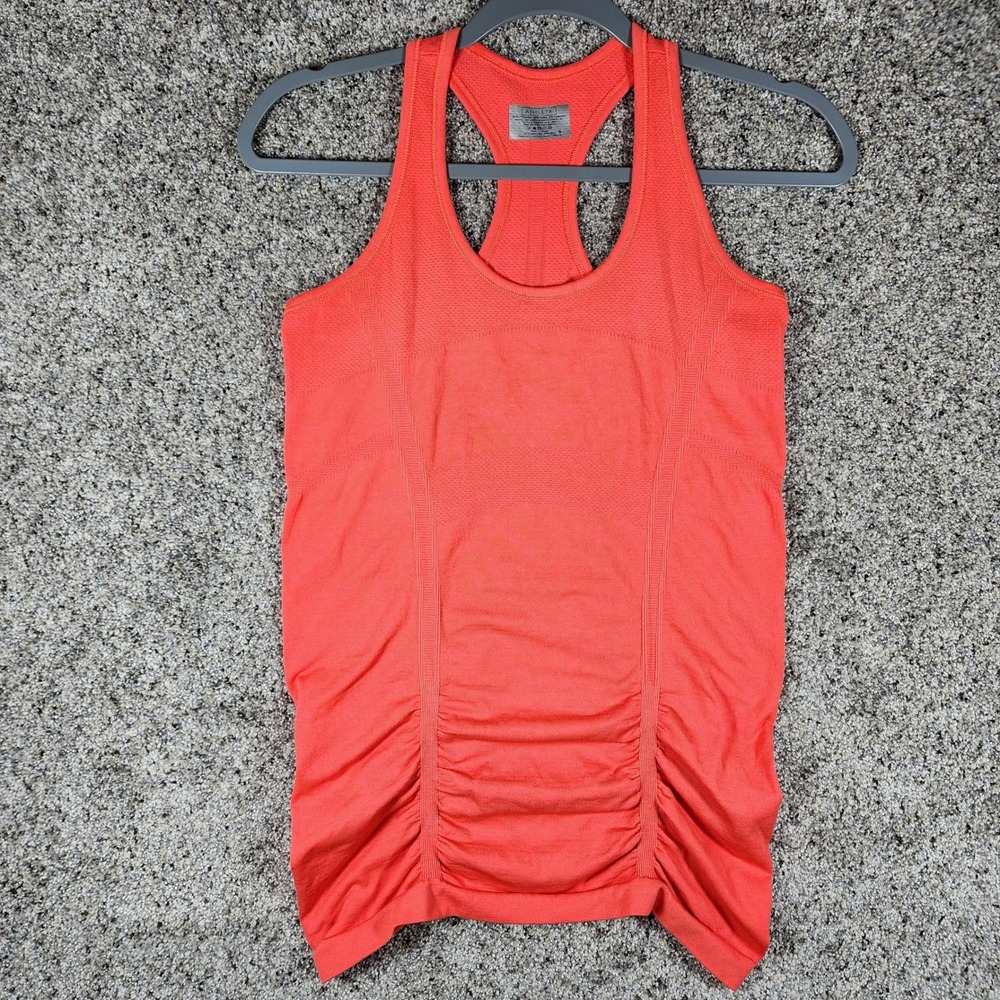 Athleta Chi Tank Top Womens Small Orange Ruched Seamless Racerback Excellent